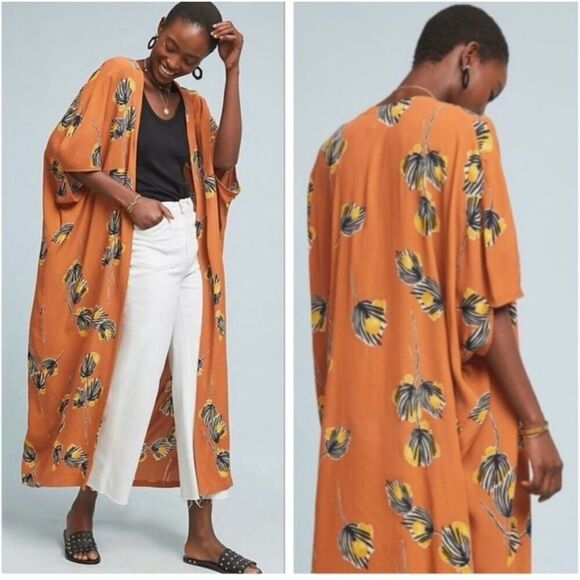 Bel Kazan Anthropologie Exclusive Lois Rust Orange Kimono Duster O/S - Picture 1 of 6